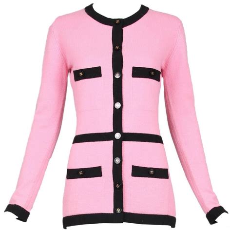 chanel pink and black cardigan